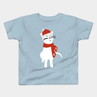 White Christmas Kitty Cat Kids T-Shirt